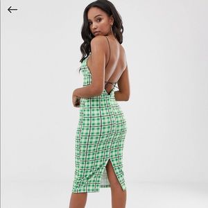 Green/white - Check strap back midi dress